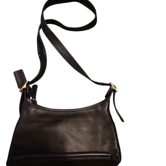 Coach Black Leather Shoulder Bag with Gold Accents - Picture 2 of 9